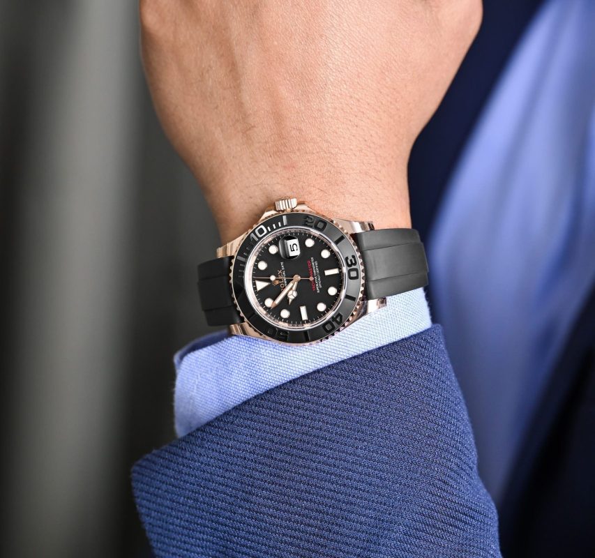 Rolex Yacht master Silicon band Rose gold black Virat kholi watch