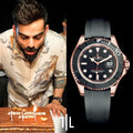 Rolex Yacht master Silicon band Rose gold black Virat kholi watch