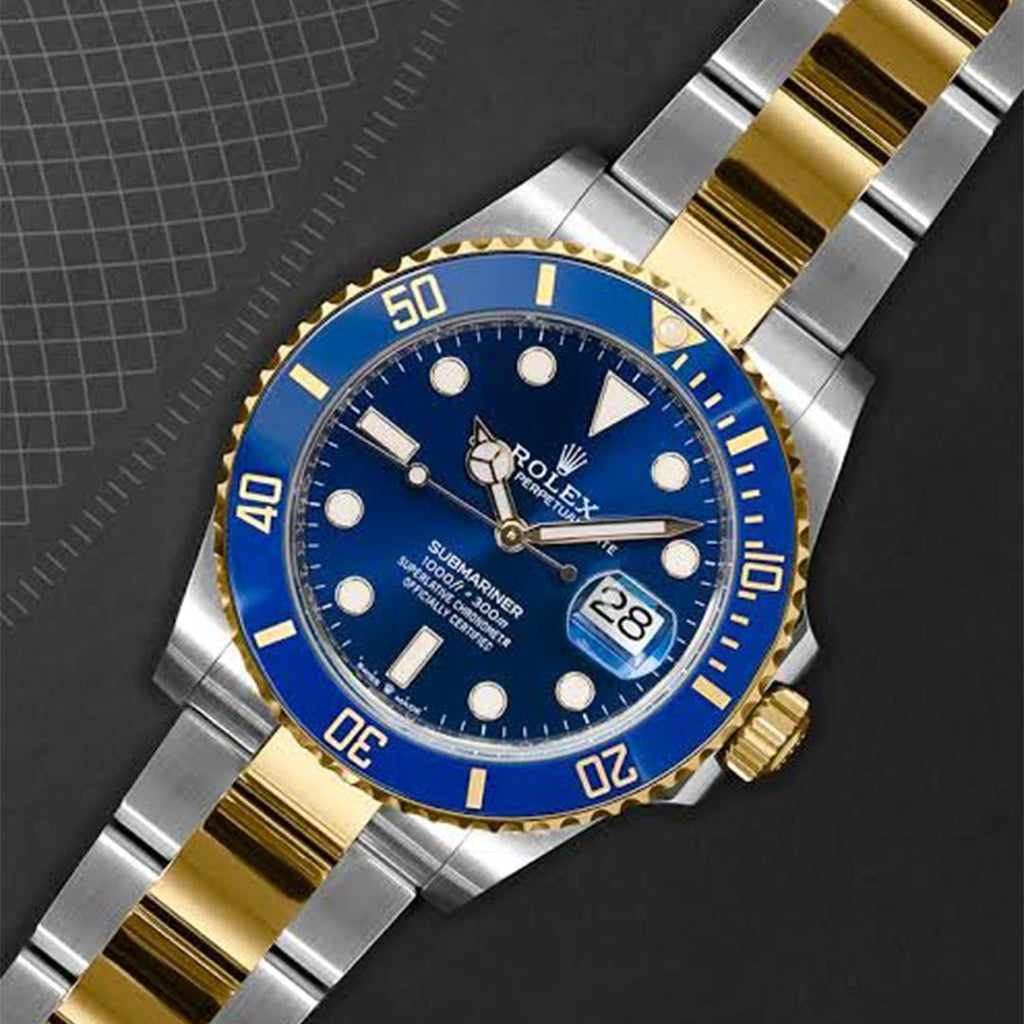 Rolex Submariner Silver Gold Blue Metal Watch